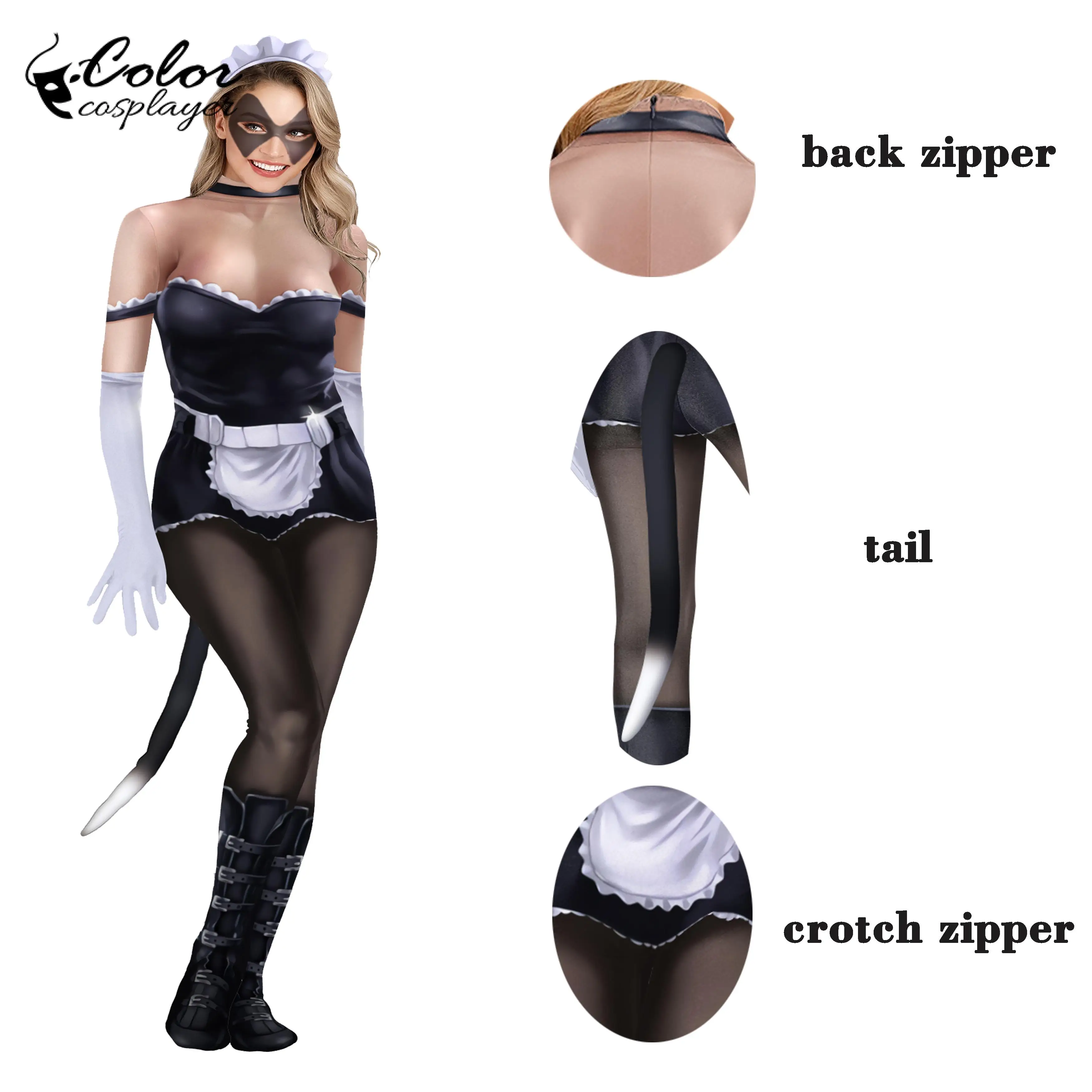 Color Cosplayer New Halloween Costume Sexy Maid Cosplay Costume Printed Carnival Party Zentai Suit Female Full Bondage Bodysuit