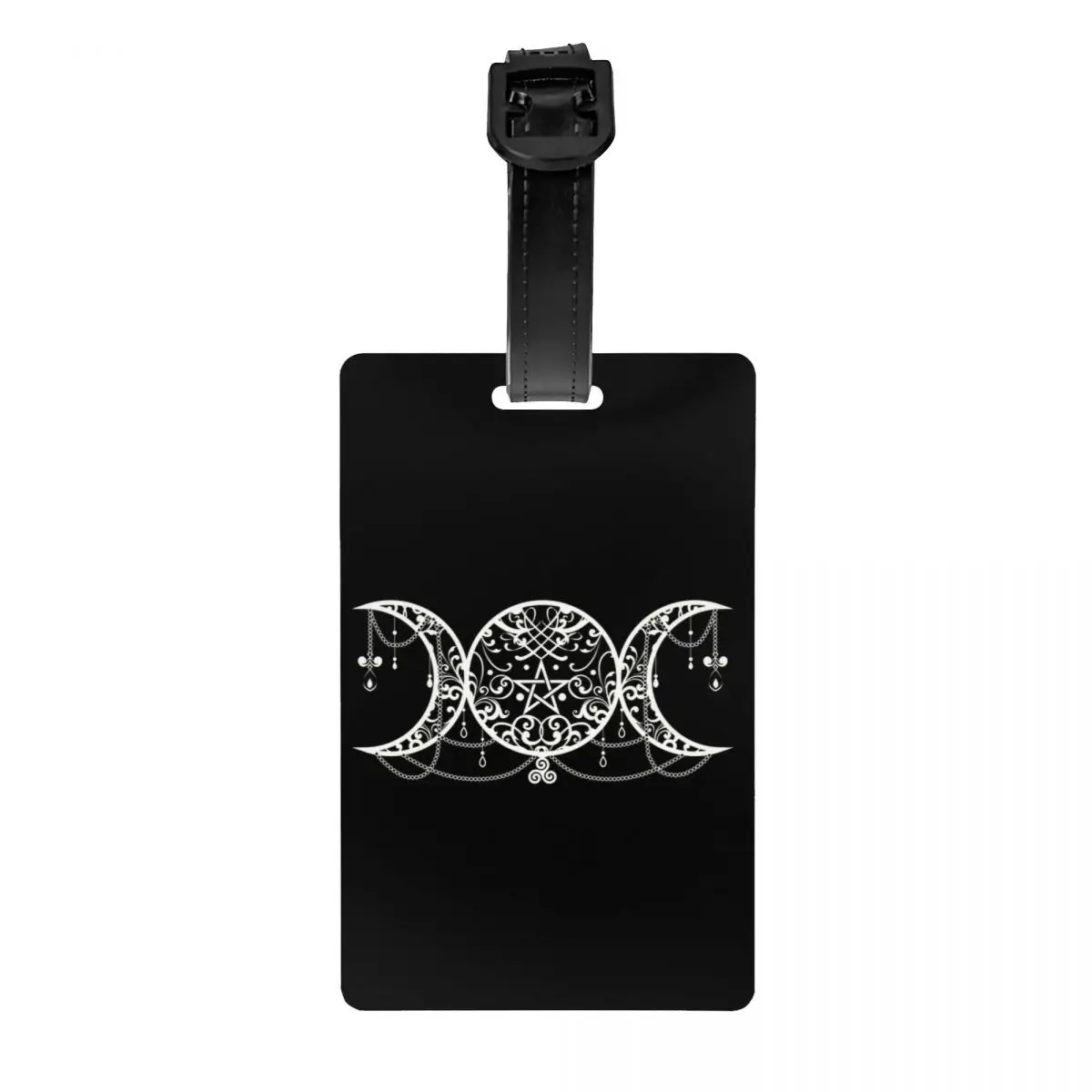 

Custom Triple Moon Goddess Luggage Tag With Name Card Pentagram Pagan Wiccan Privacy Cover ID Label for Travel Bag Suitcase