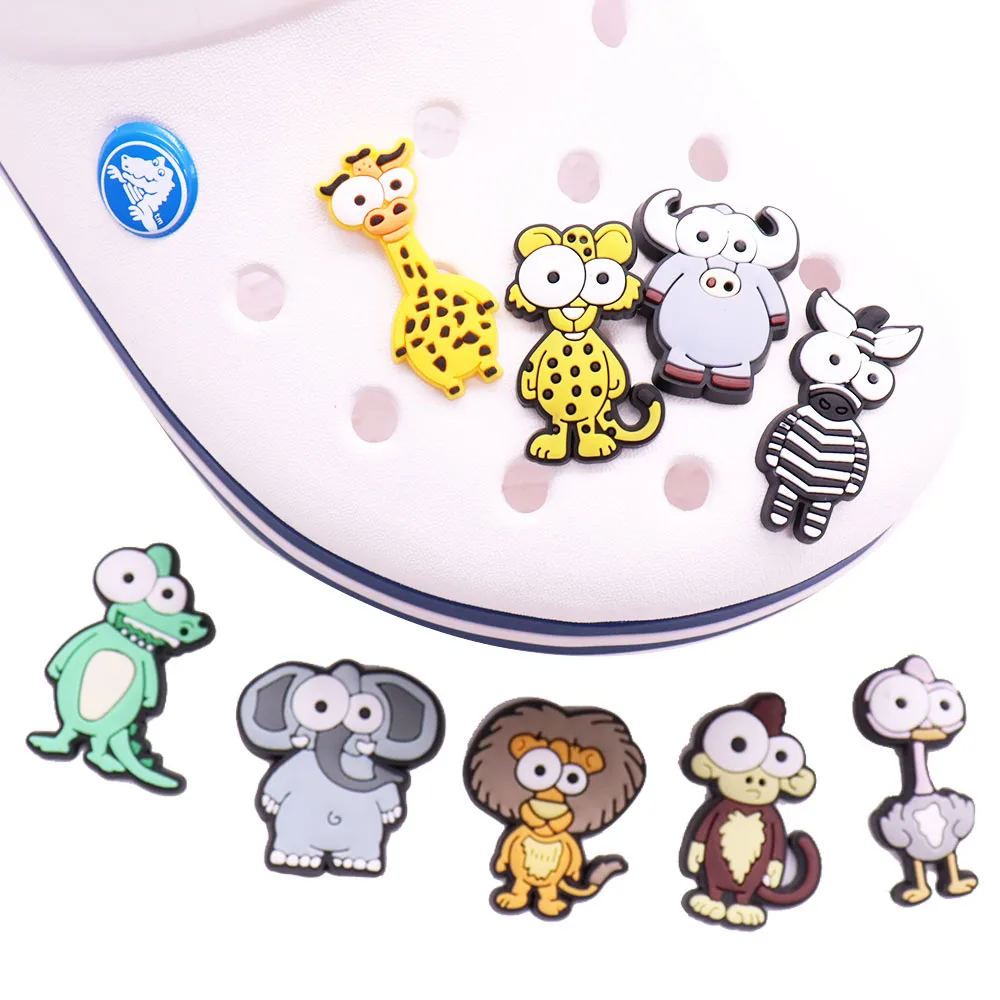 

Mixed 50PCS Cartoon PVC Shoe Charms Big Eyes Animals Monkey Zebra Tiger Giraffe Lion Dinosaur Croc Jibz Buckle Decoration