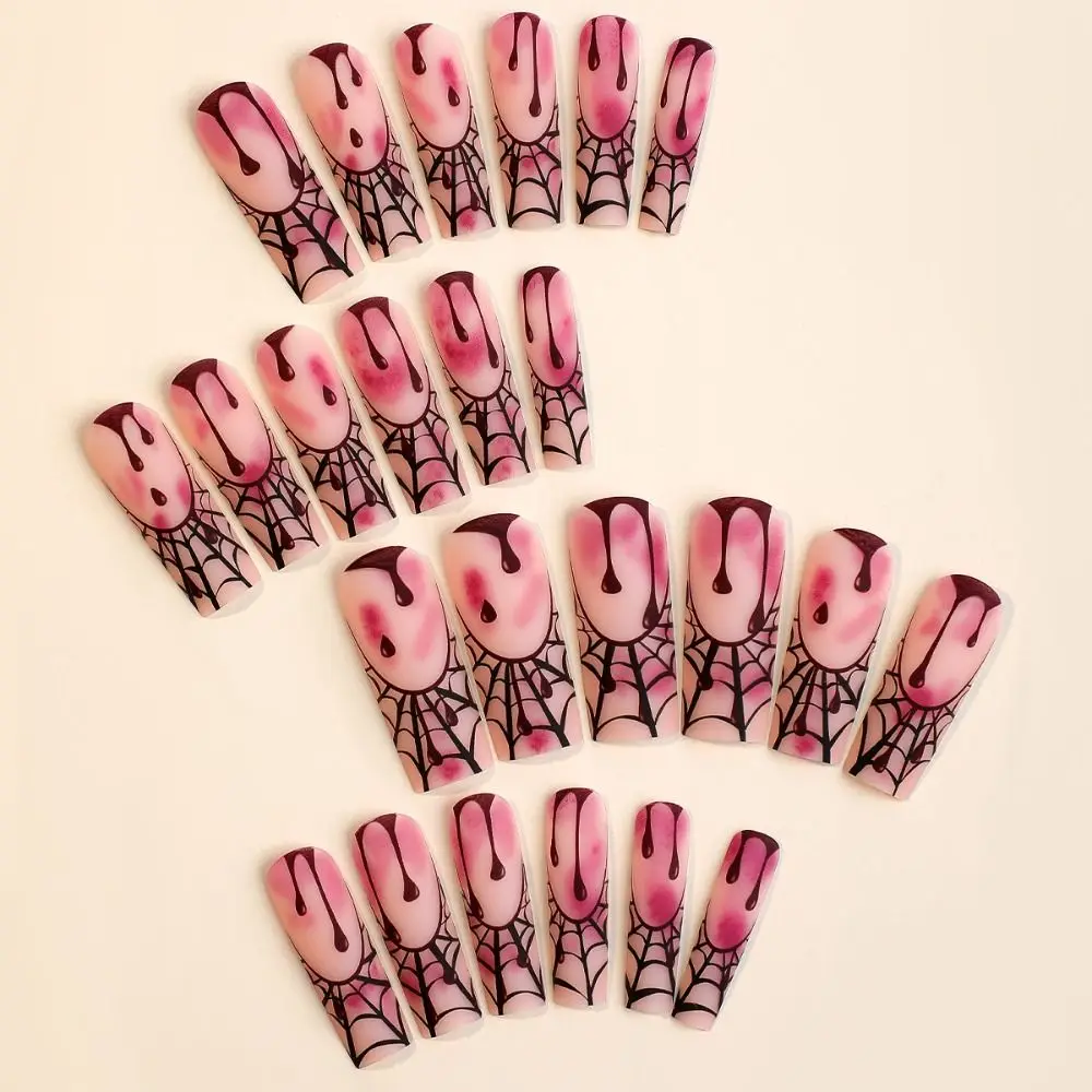Fashion Wearable Manicure Long Water Pipe Fake Nails Long Length Square Head Halloween False Nail Full Cover Press on Nails Girl
