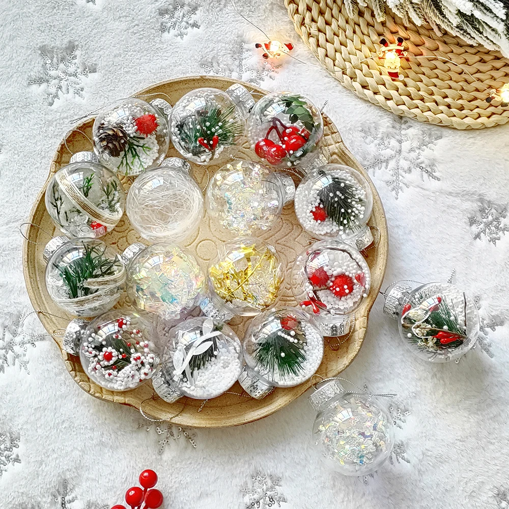 Description Picture 2 of itemMix 12Pcs Transparent Crystal Christmas Balls With Pine Cone Xmas Tree Hanging Ball Ornaments Christmas Decoration New Year Gift