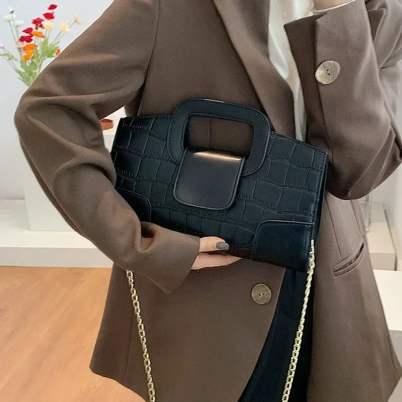 

Women's Handbag 2021 Crocodile Pattern Leather Tote Small Square Bag Fashion Brand Shoulder Messenger Bags Female Black Clutch