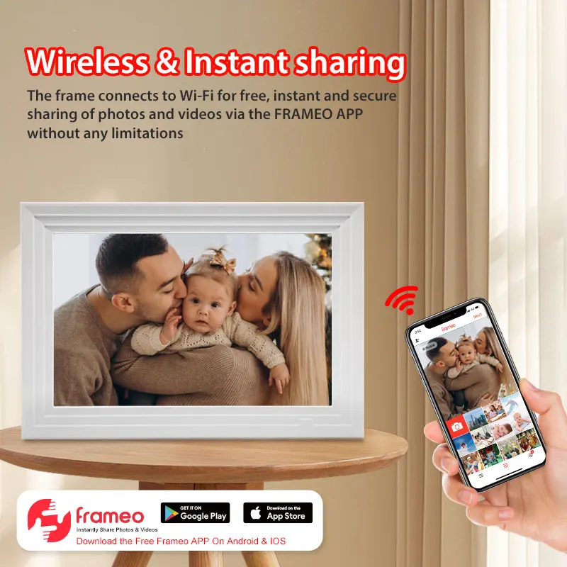 10.1inch White Cloud Photo album WIFI Digital Frame Frameo APP with Internal 32G Memory 1280x800 IPS Screen