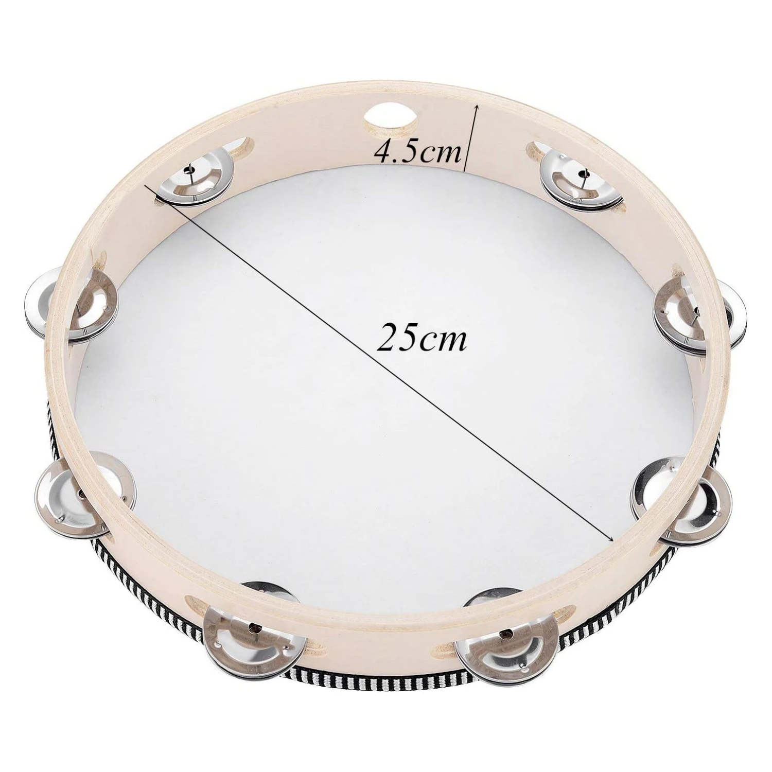 Tambourine for Adults 4 6 8 10 Inch Hand Held Drum Bell Birch Metal Jingles Percussion Gift Musical Educational Instrument