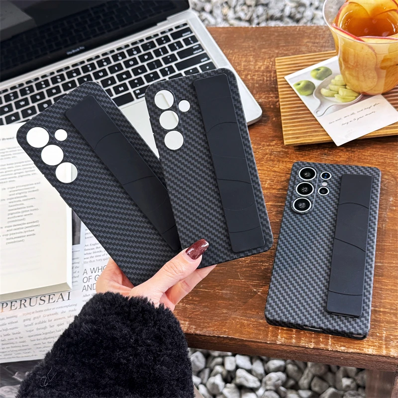 Premium Carbon Fiber Pattern Silicone Wrist Strap Case - Shockproof Hard PC Thin Cover