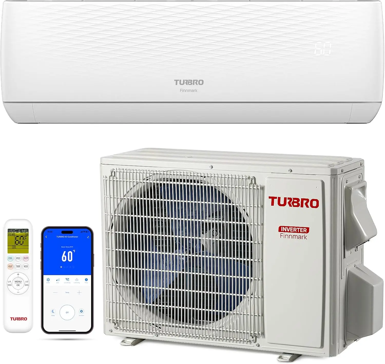 12,000 BTU Ductless Mini Split Inverter AC with Heat Pump, 17 SEER2, 230V, WiFi-Enabled, Cools up to 750 Sq.Ft, Finnmark Series