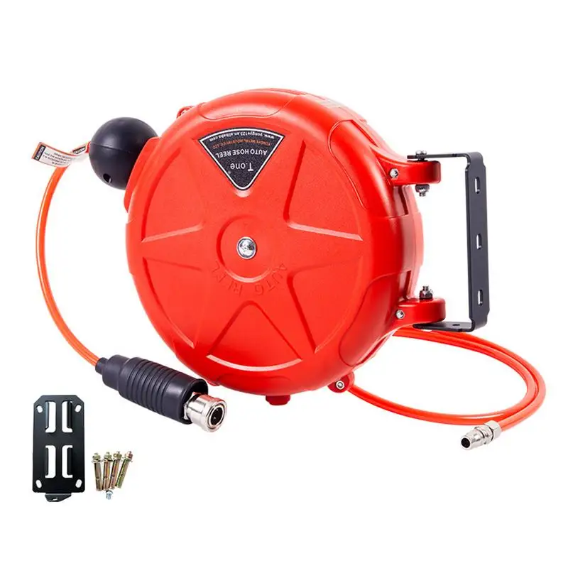 

Retractable Air Hose Reel 10m Automatic Rewind Commercial Reel Wall Mounted With Swivel Bracket Quick Coupler Heavy-Duty Air
