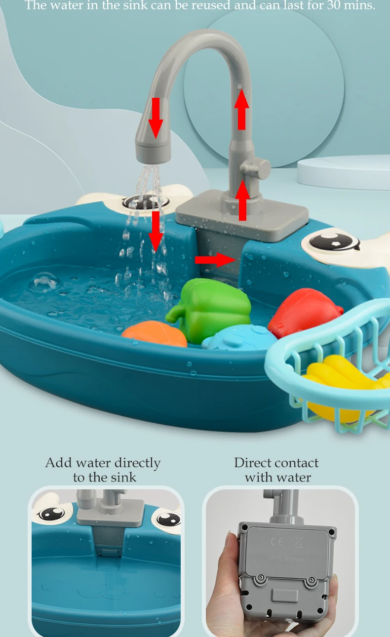 Dishwasher Kitchen Sink Toys, Toddler Kitchen Sink Toy Electric Playing Automatic Water Cycle System Toy Gifts for Kids 