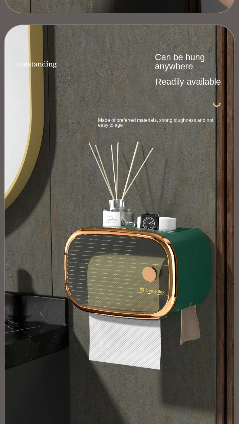 S2315829aecb84234acb8882d29051cddX Toilet Tissue Box, Wall Mounted Waterproof Toilet Paper Box Punching Free Suction Paper Box Toilet Paper Roll Paper Storage Rack Mallzona