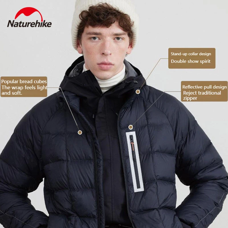 Naturehike 1000FP Goose Down Jacket Men Women Outdoor Winter Coat Waterproof Windproof Warm Ultralight Black White -10~5℃