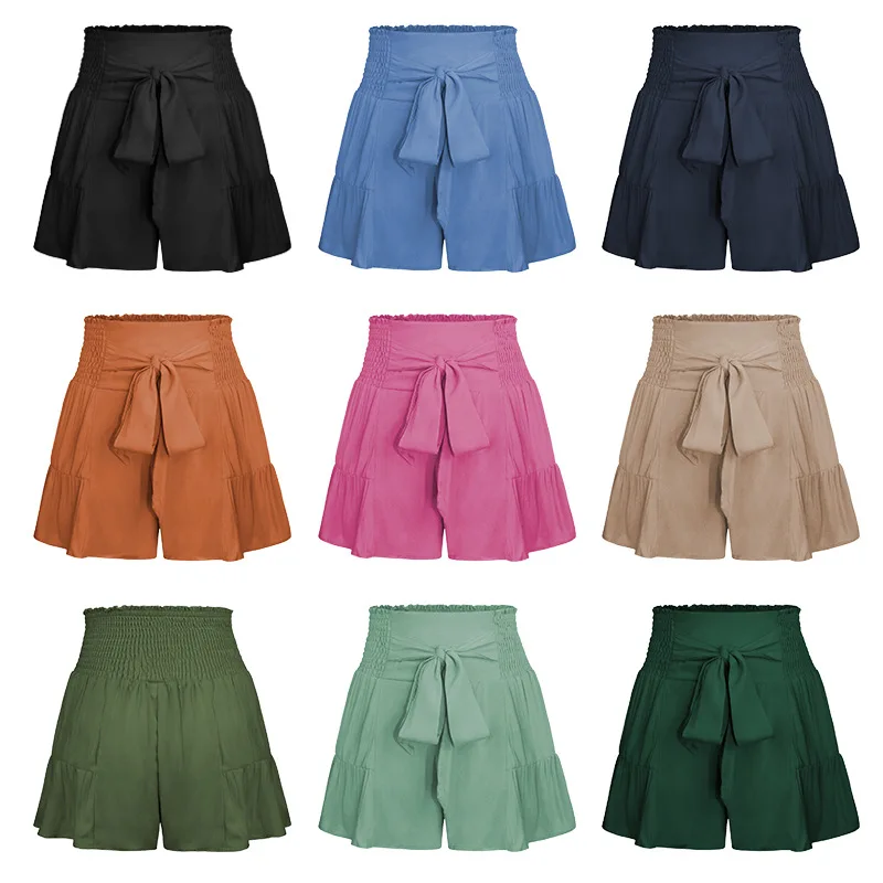 Summer New Women's Straps Ruffle Fashion Wide Leg Shorts Draped With A Hundred Casual Half-body Skirt Pants