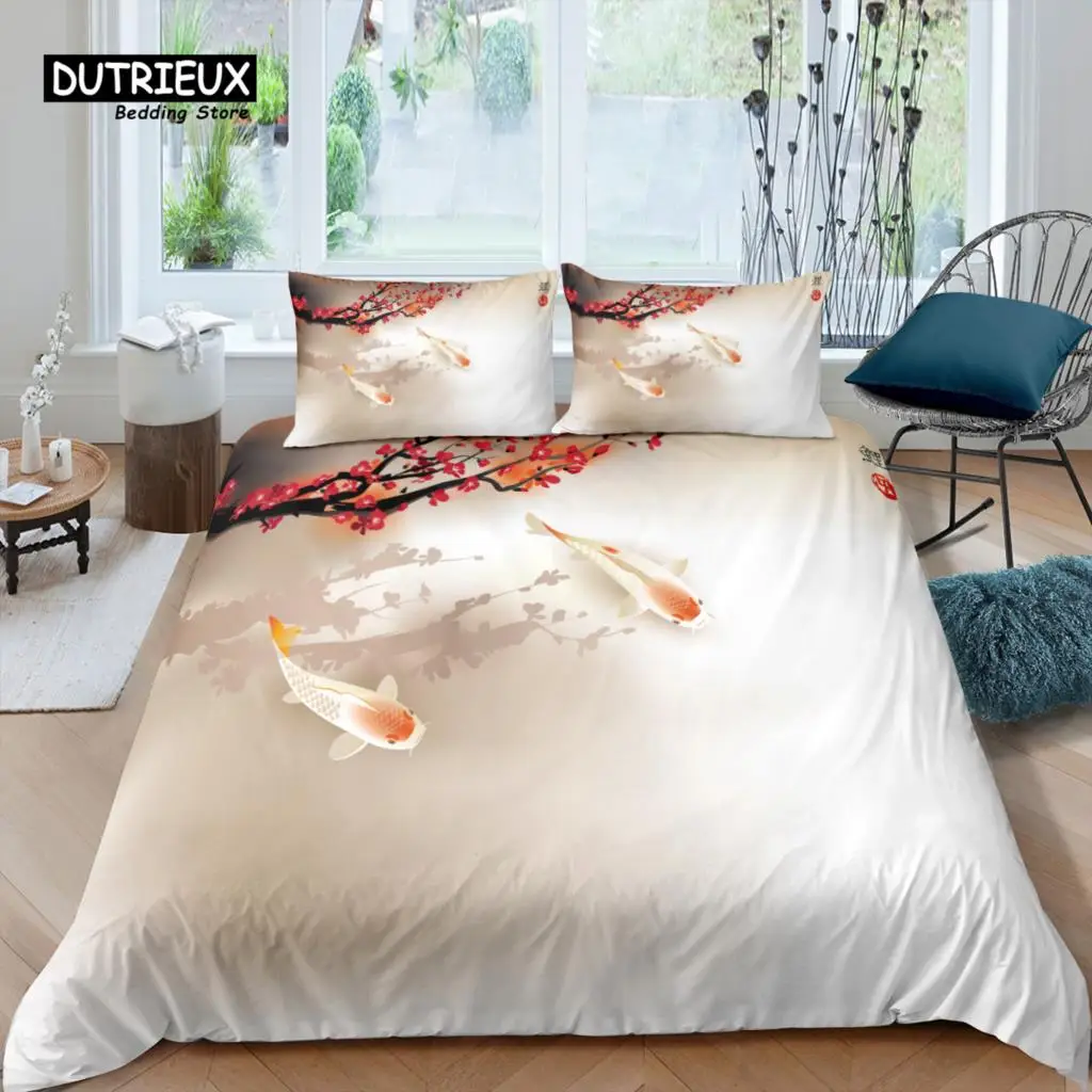 

Home Living Luxury 3D Fish Bedding Set Plum Bossom Duvet Cover Pillowcase Queen and King EU/US/AU/UK Size Comforter Bedding