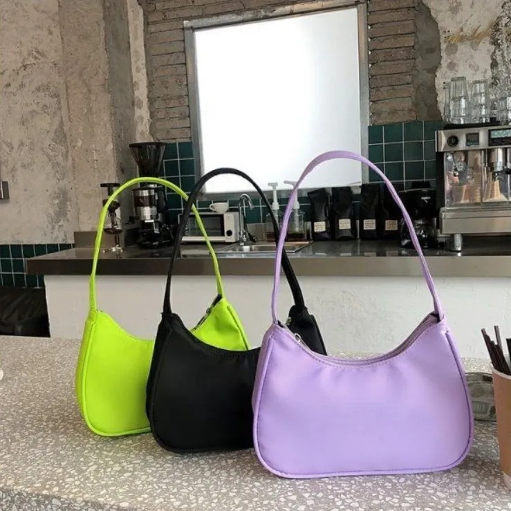 

Simple Nylon Soft Shoulder Bag for Women Fashion Retro Solid Color Armpit Lightweight Bag Solid Color Girl Small Shoulder Bags