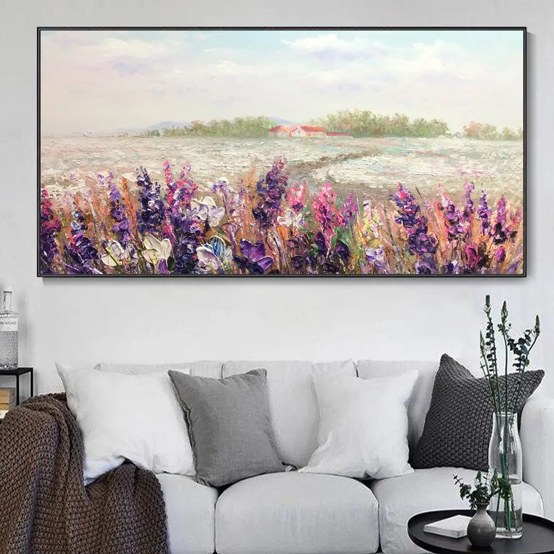 Large Abstract Landscape Oil Painting Handmade Pastoral Painting Flower Textured Hand Painted On Canvas Wall Art For Living Room