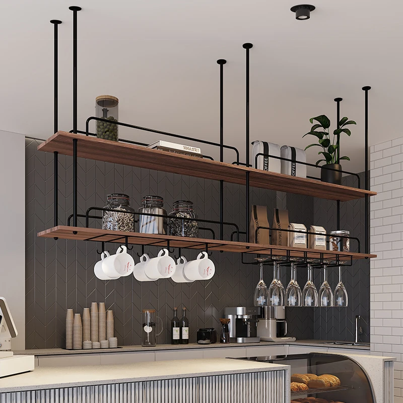 Metal solid wood rack Bar counter Bar cabinet Hanging hanger Wine rack Wine glass cabinet