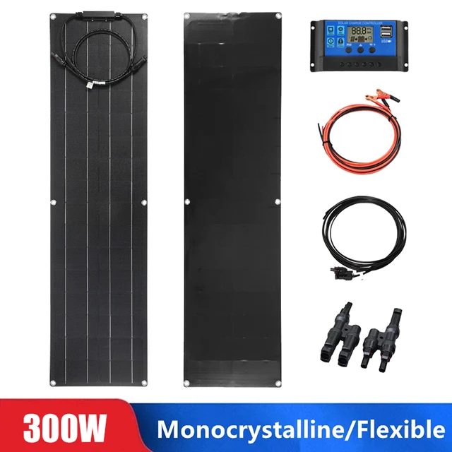 Kit de panneaux solaires flexibles monocristallins 300W 600W, système de chargeur de batterie 18V pour maison Camping voiture RV bateau hors réseau 1