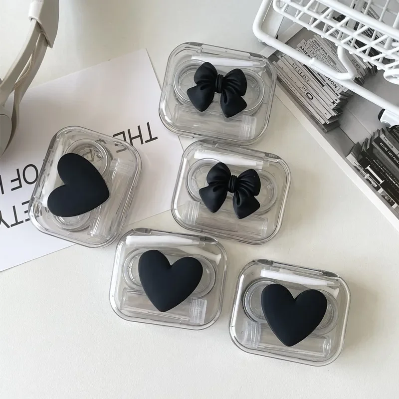 1pcs 화장품 콘택트 렌즈 상자 귀여운 하트 보우 콘택트 렌즈 케이스 여행 렌즈 상자 세트 족집게 눈 렌즈 홀더 컨테이너