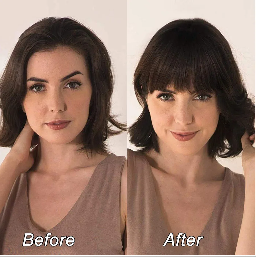 Alileader Synthetic False Fringe Short Straight Hair Bangs Extensions For Women Heat Resistant Clip Blond Brown