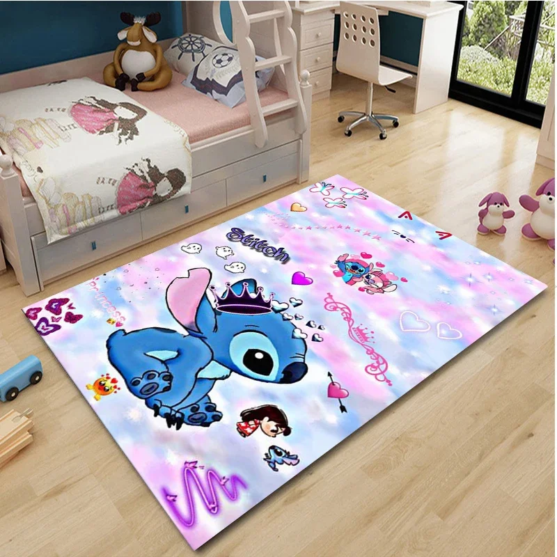 Alfombra de Disney con figura de Anime Stitch, alfombra estampada para sala de estar y dormitorio, felpudo creativo de dibujos animados para dormitorio de niños, sofá, alfombras para el suelo