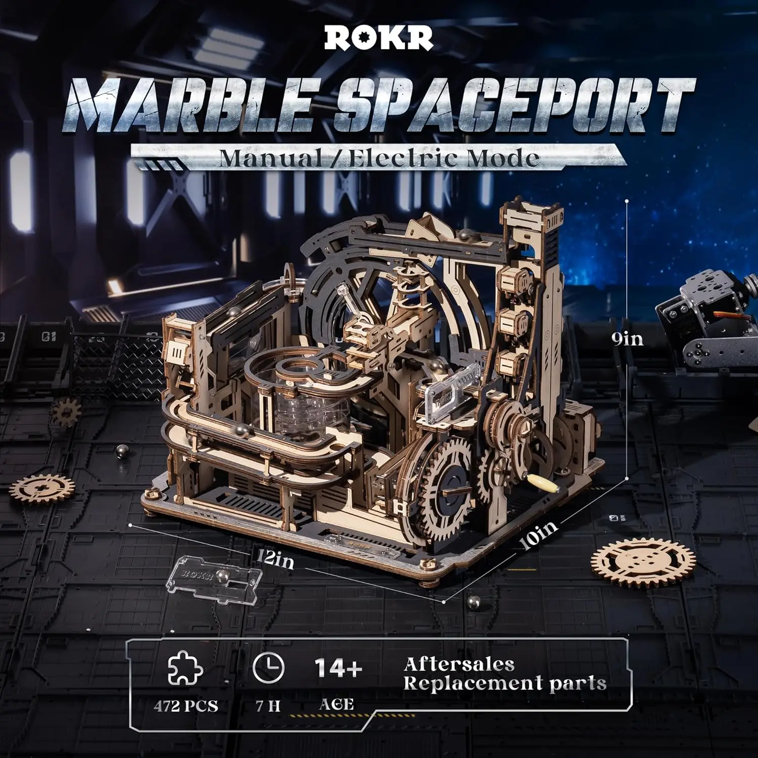 Robotime rokr 電動モデルキット マーブル宇宙港とマニュアルモデル