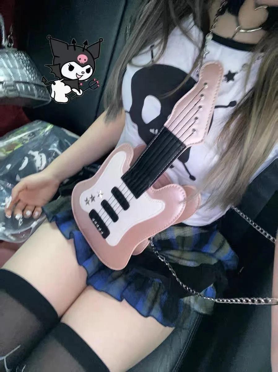 Punk Style Retro Special-Shaped Guitar Messenger Bag Y2K Asian Culture Hot Girl Chain Shoulder Bag Messenger Bags