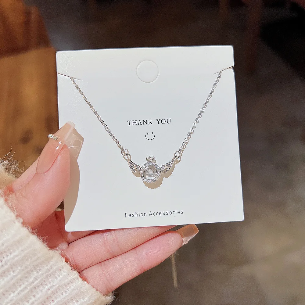 

3D Lucky Little Zircon Angel's Wing Love Heart Mother's Day Pendant Necklace Crown Woman Girl Wedding Blessing Gift Jewelry