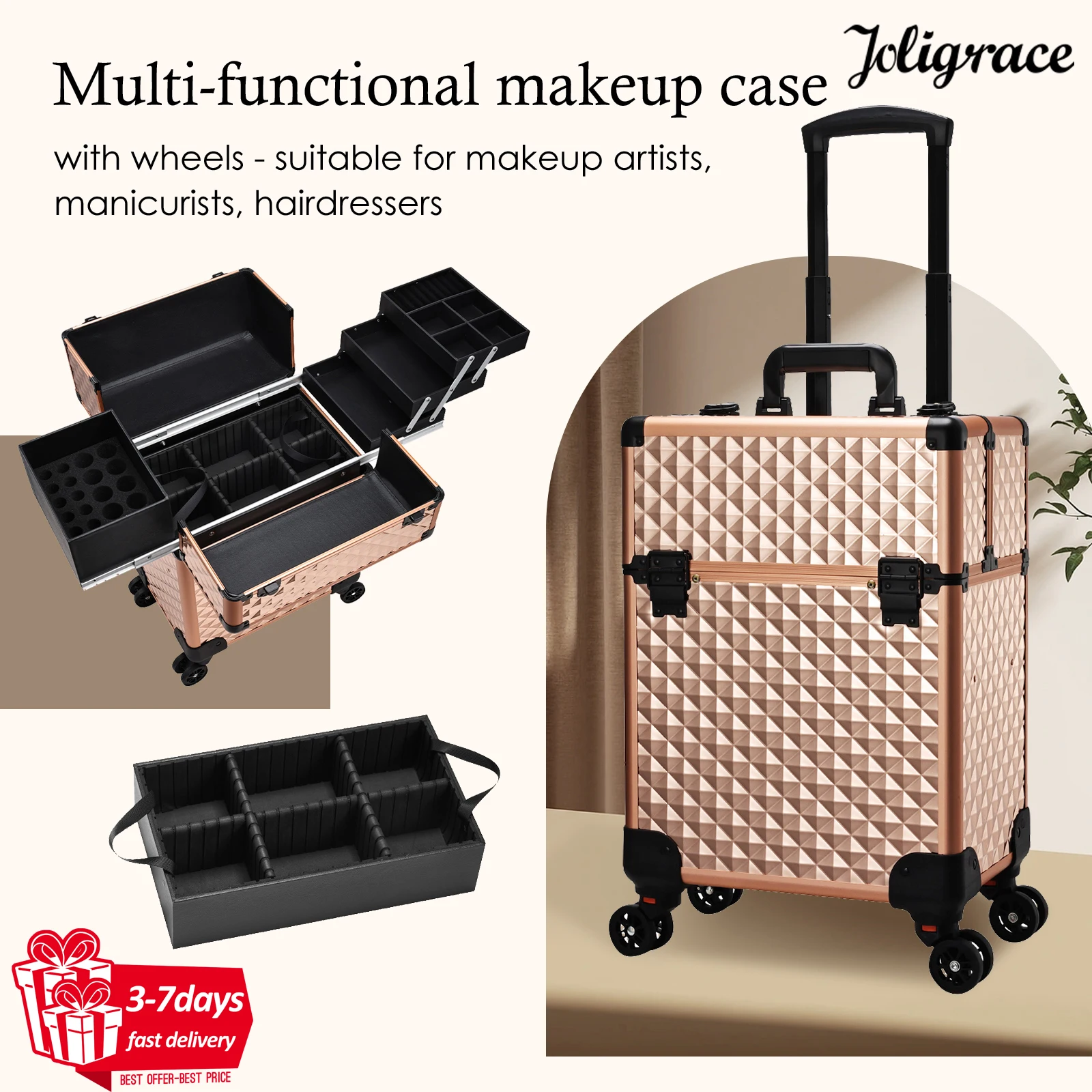 3-Tier Rolling Makeup Case Cosmetic Trolley Travel Nail Polish Storage  Organizer | eBay