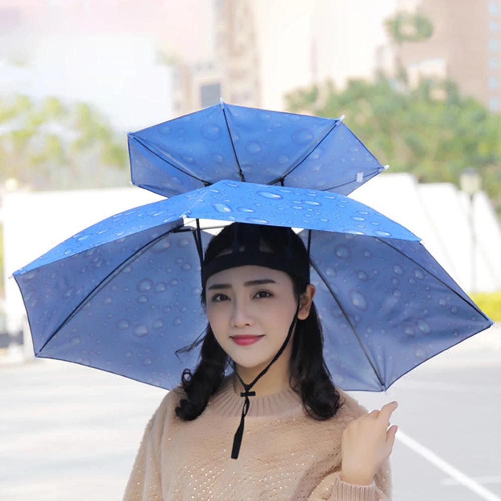 Portable Rain Umbrella Hat Foldable Outdoor Fishing Sunshade Waterproof Camping Headwear Beach Head Hats Fishing Hat 77CM