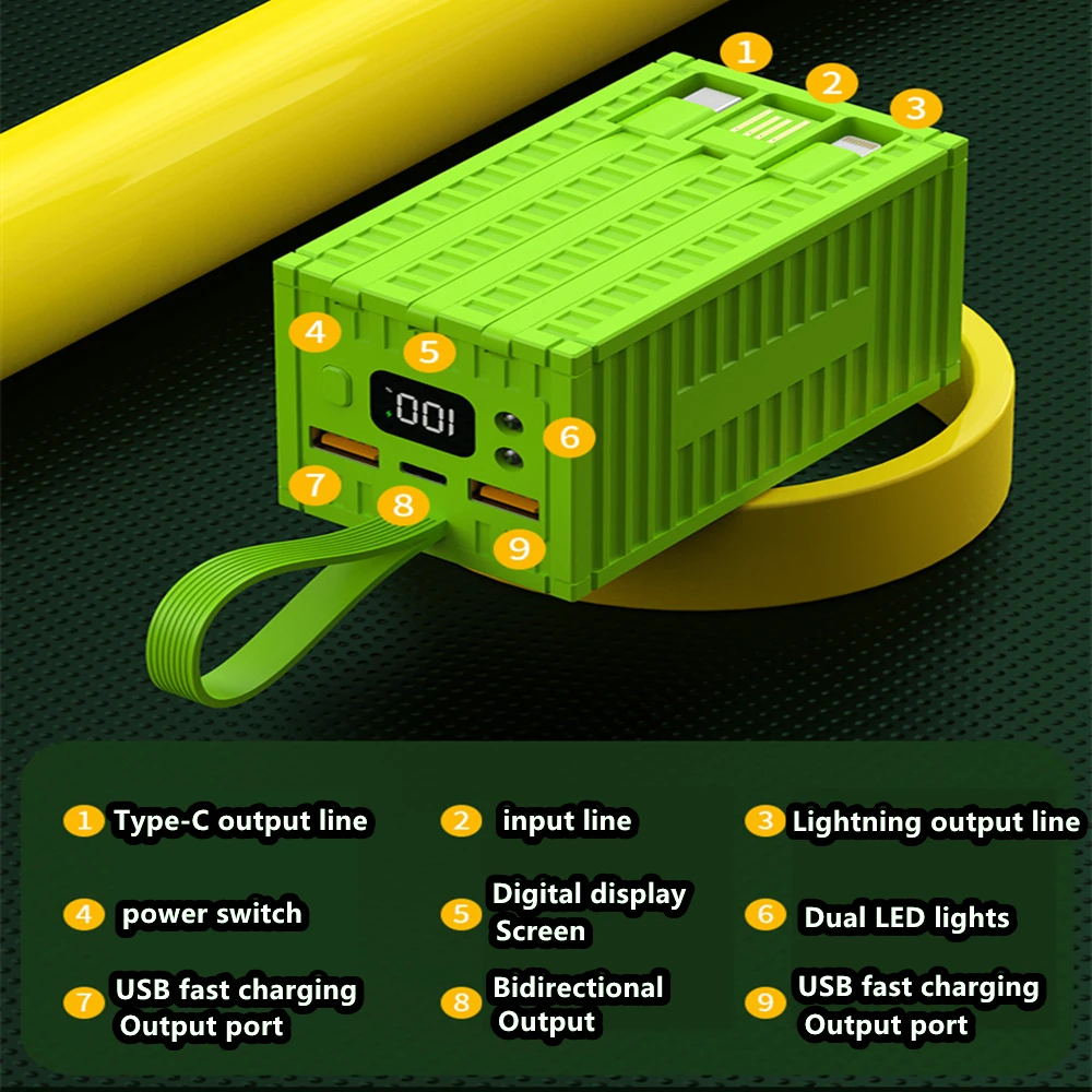 NEW Power Bank 200000 mAh Super Fast Charging 100% Sufficient Capacity Portable Battery For iPhone Samsung With Charging Cable