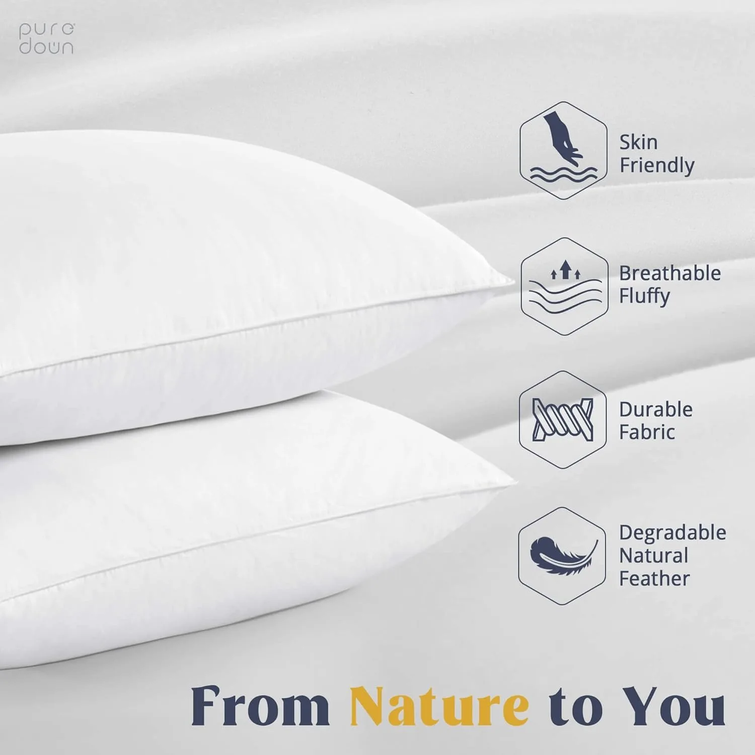 Goose Feathers and Down White Pillows with 100% Cotton Cover, Bed Sleeping Hotel Collection Pillows Set of 2, Standard Size ﻿ 2