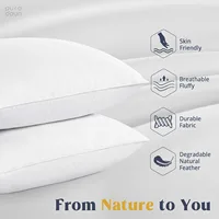 Goose Feathers and Down White Pillows with 100% Cotton Cover, Bed Sleeping Hotel Collection Pillows Set of 2, Standard Size ﻿ 2