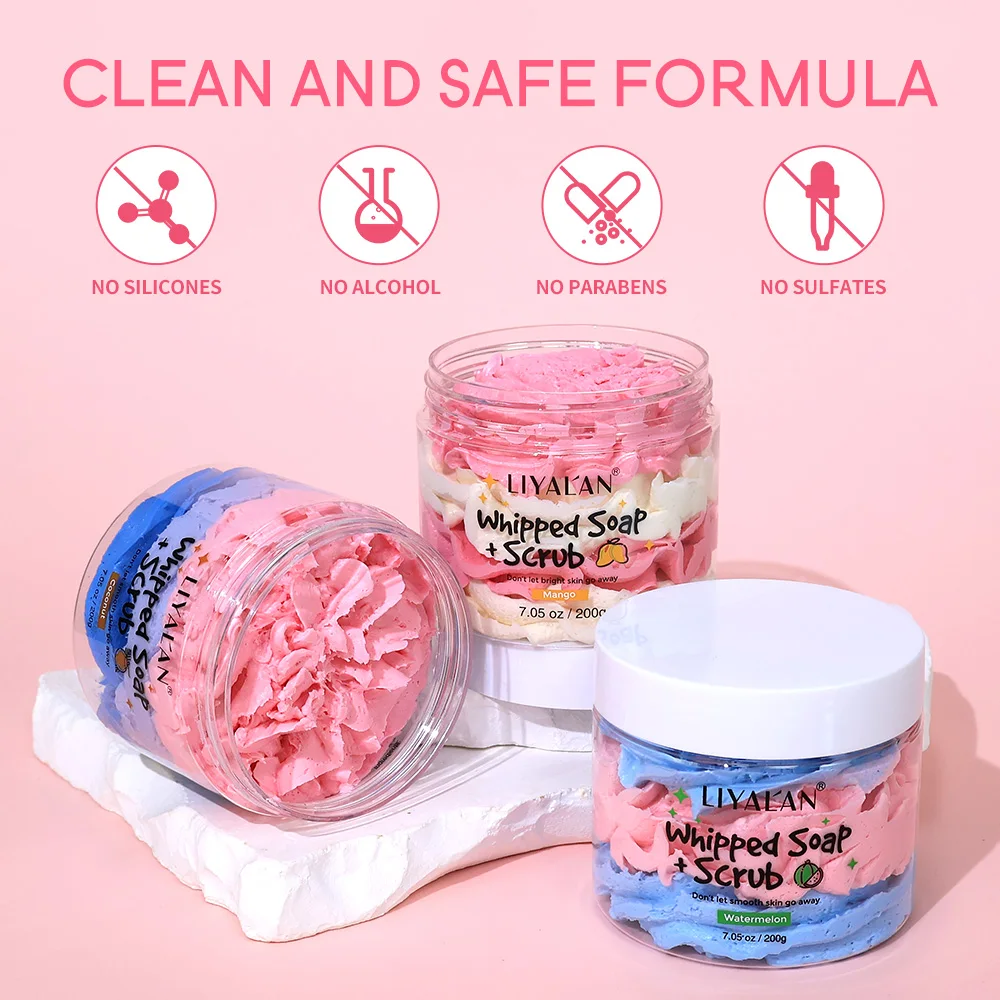 Whipped Soap Bath Cleansing Exfoliating Body Wash Moisturizing Smooth Skin Rainbow Scrub Soften Shave Vegan Handmade Shower Soap whipped soap