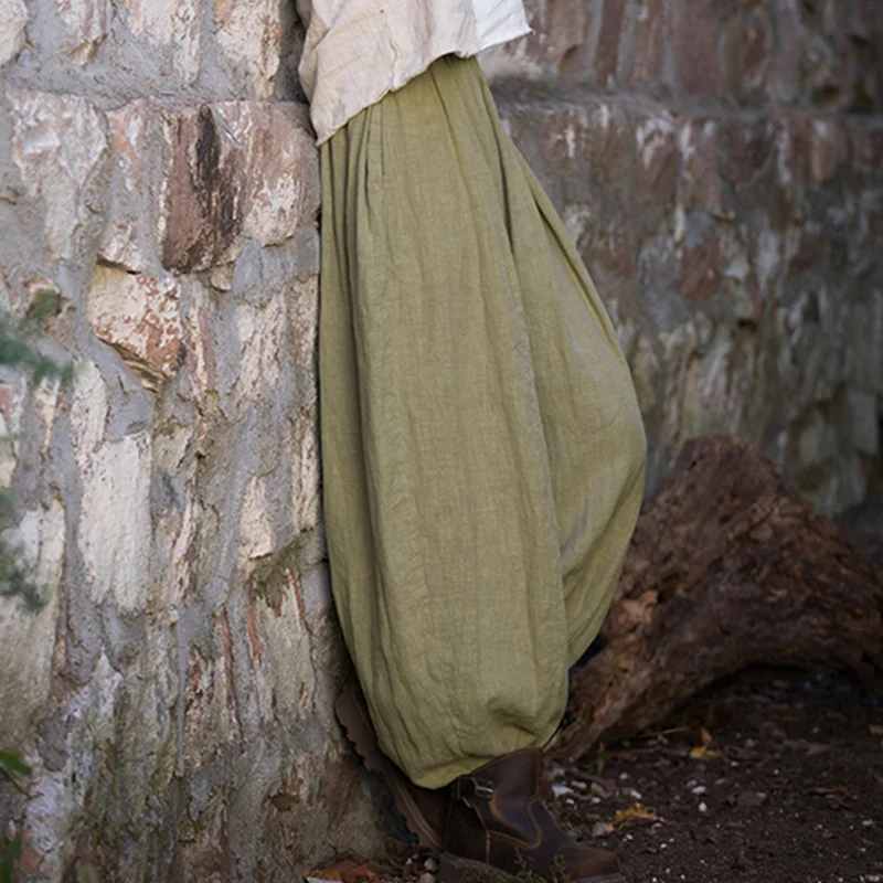 Vintage  Yoga Clothes Cotton  Linen Women High Waist Pants Baggy Loose  Large Oversized Size Women's Cargo Trousers Wide Leg