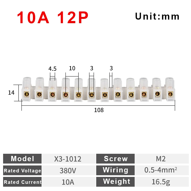 Nylon Terminal Blocks 5/10/20/30/60/100A Plastic 12P Bit Wire Connector With Fixed Screws Mounting Wiring X3-1012