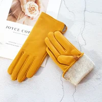 Women's Sheepskin Gloves Fashion Color Leather Simple Style Wool Lining Spring and Autumn Warmth Finger Gloves - Image 4