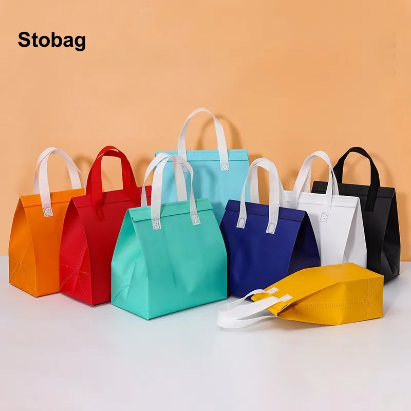 

StoBag 25pcs Non-woven Tote Bags Portable Fabric Food Drinks Cake Packaging Keep Warm Cold Delivery Insulation Reusable Pouches