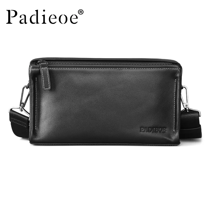 PADIEOE Horizontal Shoulder Bag Men's Large Capacity Leather Crossbody