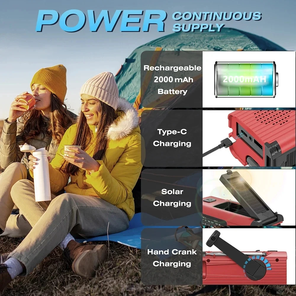 4000 mAh LED Emergency Lights USB Emergency Light with SOS Radio Outdoor Camping Solar Charging Radios Portable Lamps led light portable flashlight emergency light portable emergency radio