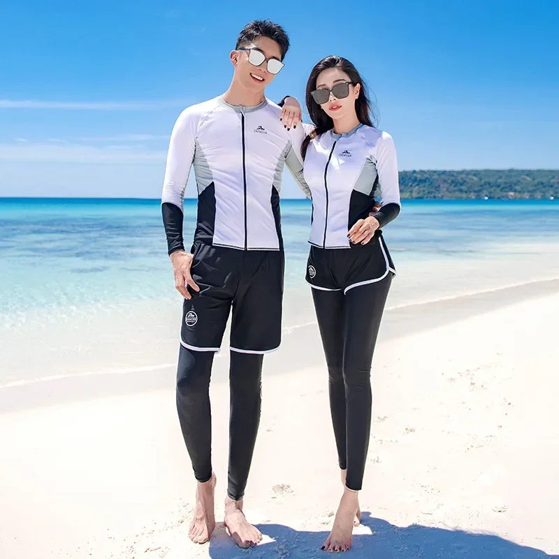 Women's Men's Long Sleeve Rash Guard, Quick Dry Swim Shirt+Trunks+Shorts With Bikini Full Body Water Surf Swimsuit Bathing Suit