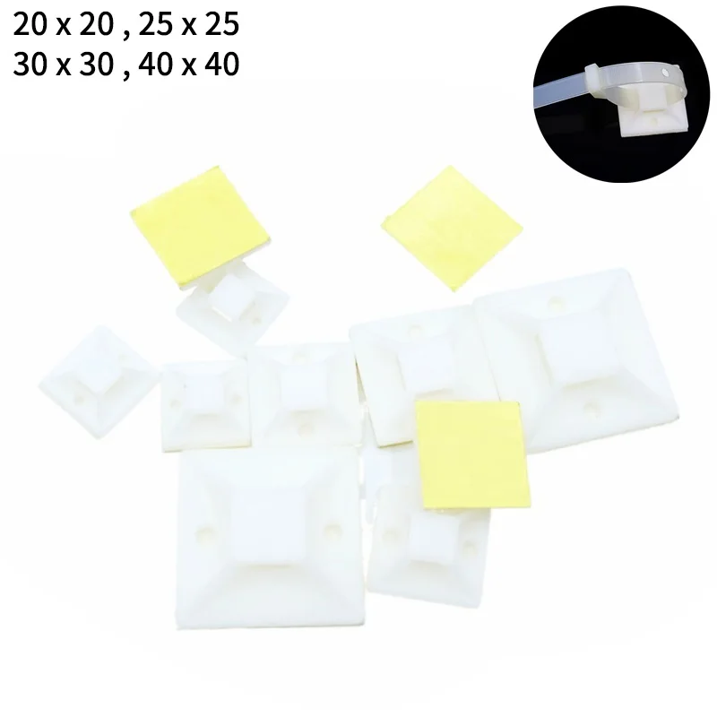 Nylon Cable Ties Cable Ties Cable Tie Nylon Zip Ties Cable Mount Holder Cable Tie Mount 20/300pcs Cable Tie Mount Zip Ties Car Wire Removable Wall Holder Clip Clamps Fixing Seat Yellow Glue Self Adhesive Cable Base