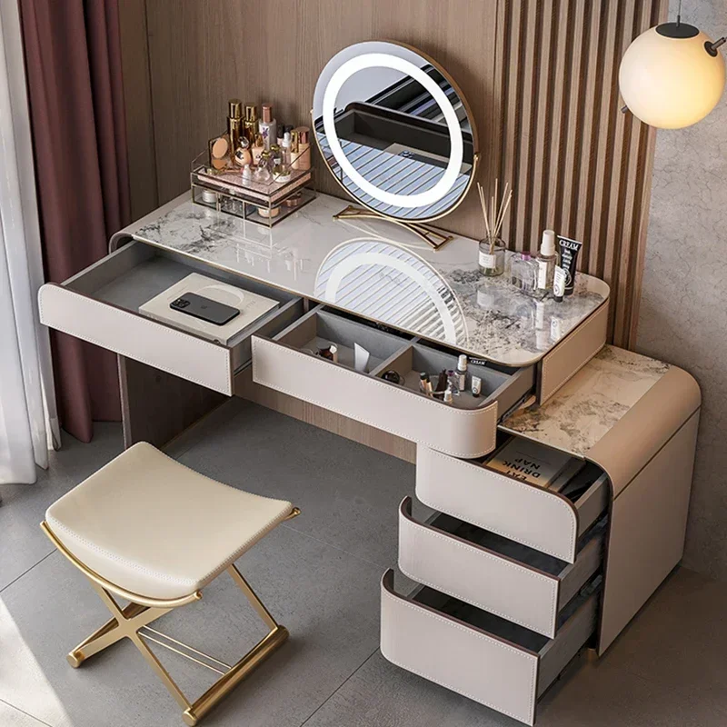 

Luxury Bedroom Dressing Table Makeup Led Mirror Modern Dresser Vanity Tables Set Drawer Tocador Mueble Home Furniture LJ50DT