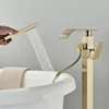 Matte Black Square Bathtub Shower Faucets Floor Standing Faucet Hot Cold Water Shower Mixer Tap Bathroom Waterfall Mixer 3