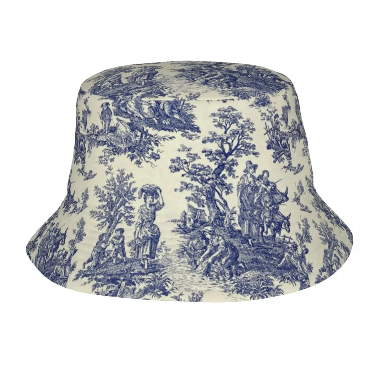 Fashion Toile De Jouy Blue Bucket Hats Donna Uomo French Navy Blue Motif Outdoor Sun Summer Fisherman Cap