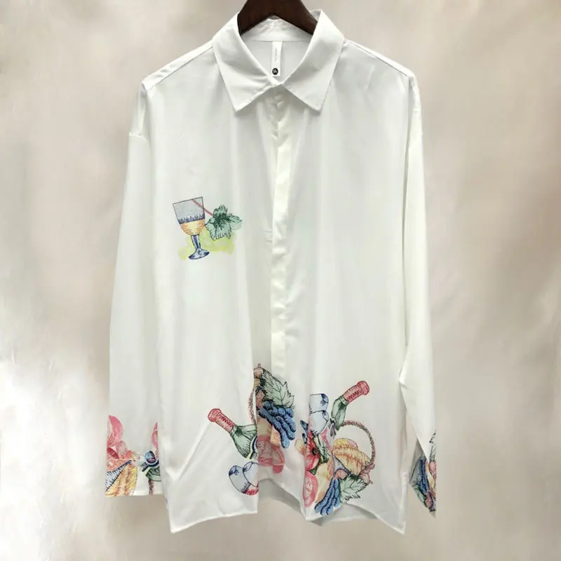 

Рубашка мужская с длинным рукавом, праздничная Повседневная Блузка с винтажным принтом контрастных цветов, гавайская одежда