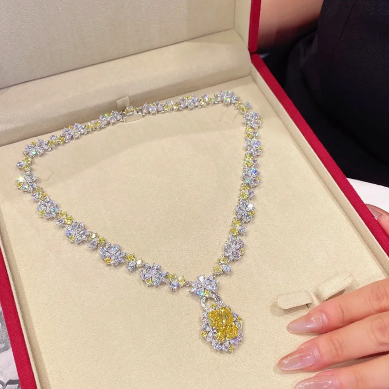 Cumee Multi Wear Vacation Artificial Yellow Diamond Synthetic High Carbon Diamond Necklace for Women 925 Silver-plated Gold