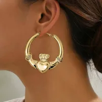 Big Chunky Claddagh Hoop Earrings for Women Crown Heart Design Lovely Statement Jewelry Gift for Valentine's Day 2
