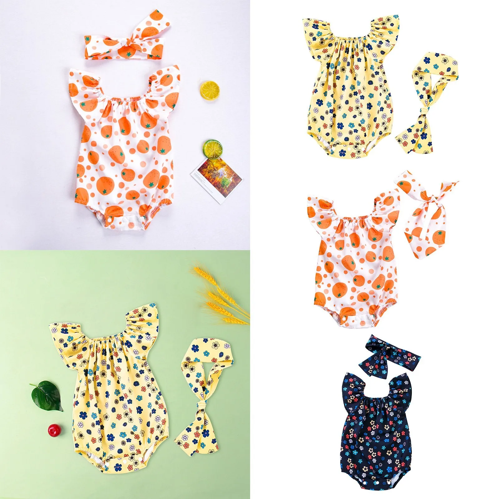 

Newborn Baby Clothes Summer Baby Girl Printed Flying Sleeve Romper Super Cute Jumpsuit Ruffles Sleeveless Infant Baby Bodysuits