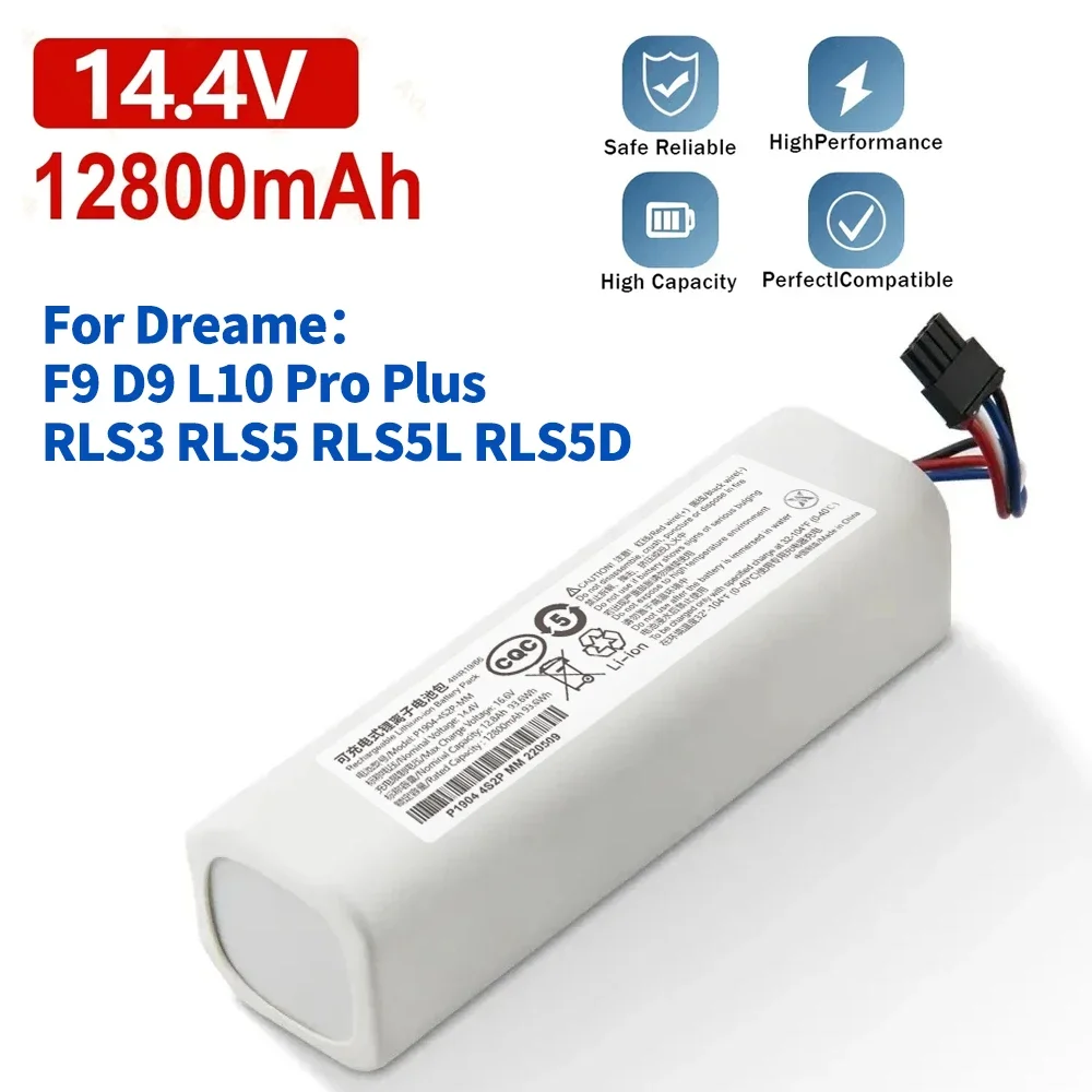 

14.4V 12800mAh Original For Dreame Robot Vacuum Mop Cleaner D9 F9 L10 L10 Pro 12800mAh Lithium-ion Battery Pack 4INR19/66-2