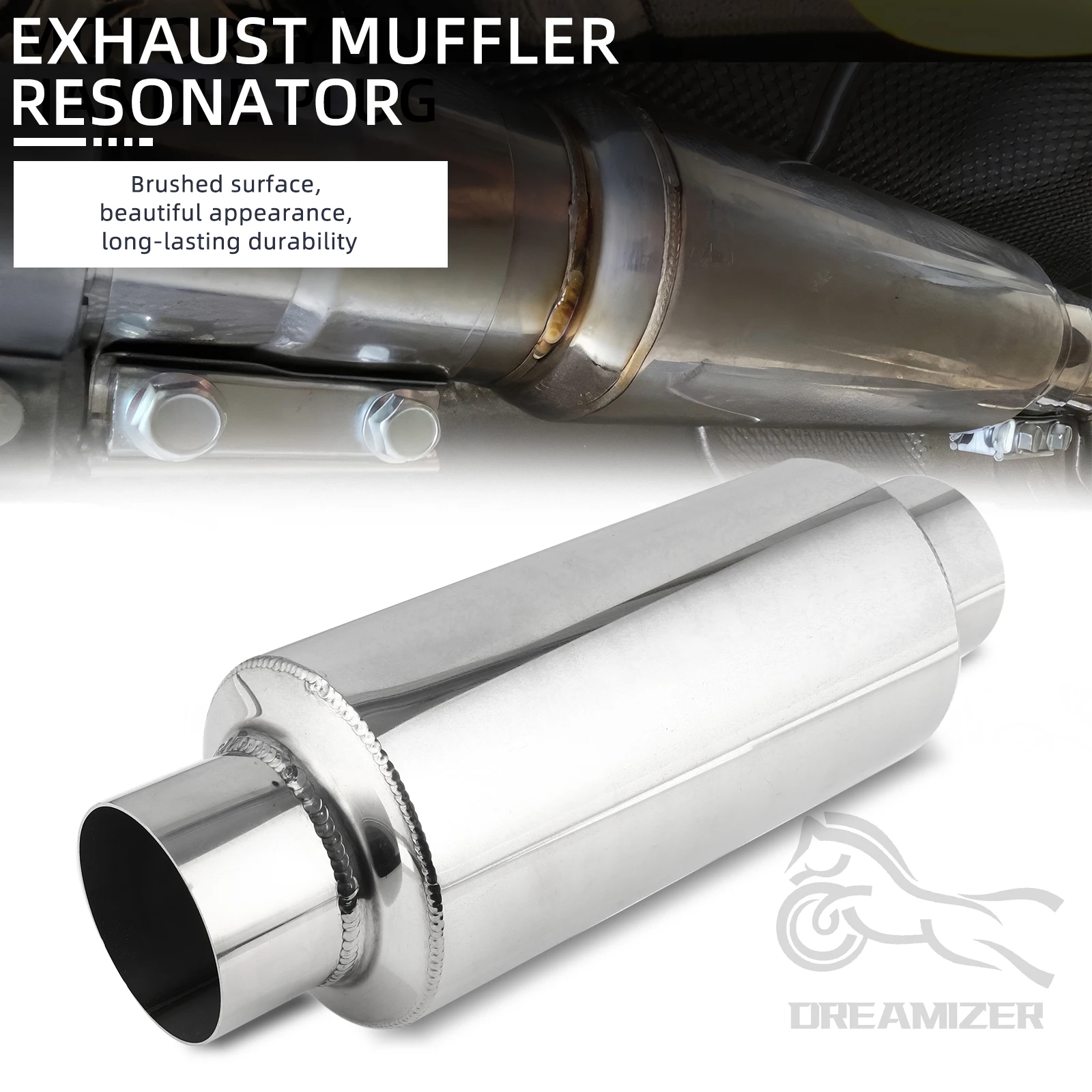 Silencieux D'échappement Universel Acier Inoxydable - Entrée 2 Pouces / Sortie 3 Pouces - Longueur 13.8 Pouces - Pour Voiture