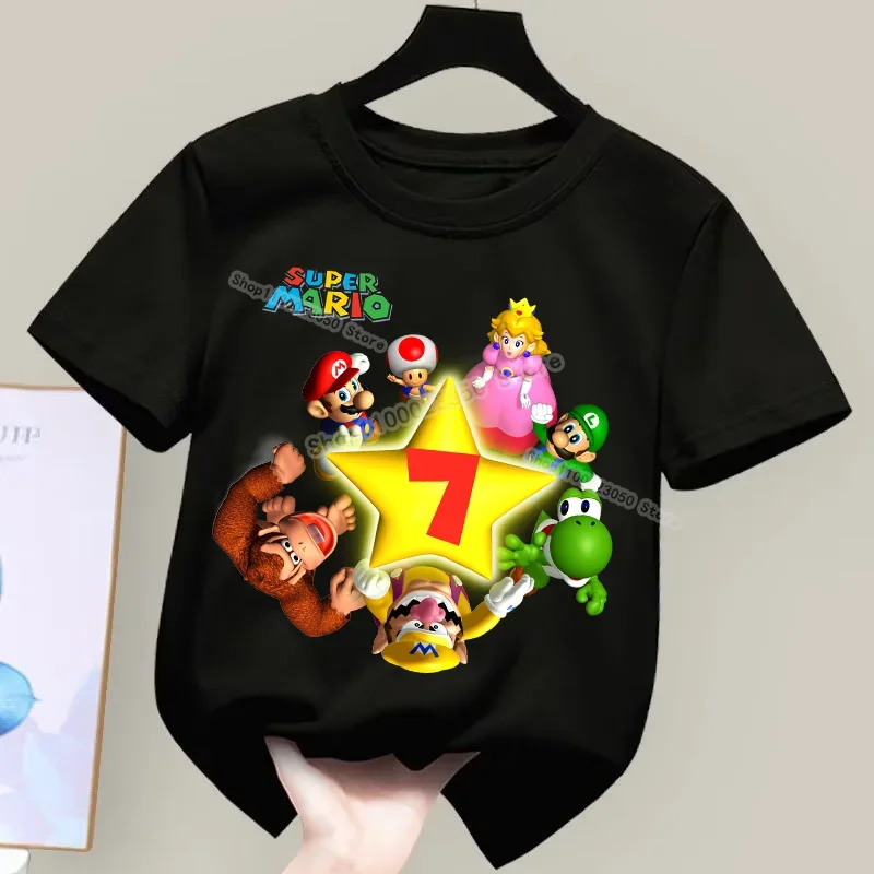 Mario Bros Tshirt Digital Kids Birthday Party Top Happy Graphic Tee Super Mario Estetica Kawaii Clothes For Girls Summer Tee